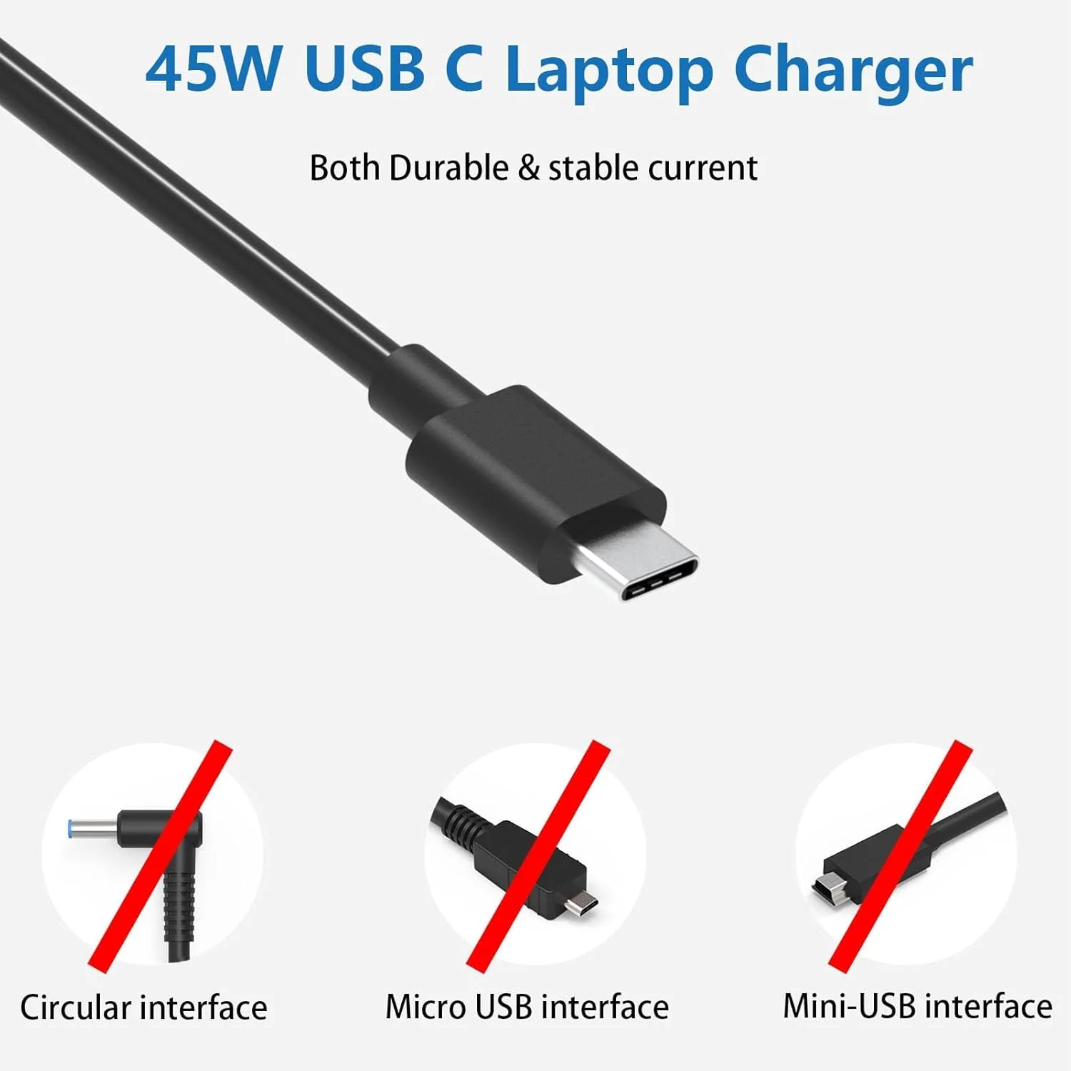Hafiuege 45W USB C Laptop Charger Chromebook Charger Compatible with Lenovo HP Dell Acer Asus Google Samsung More Power Adapter Supply Cord