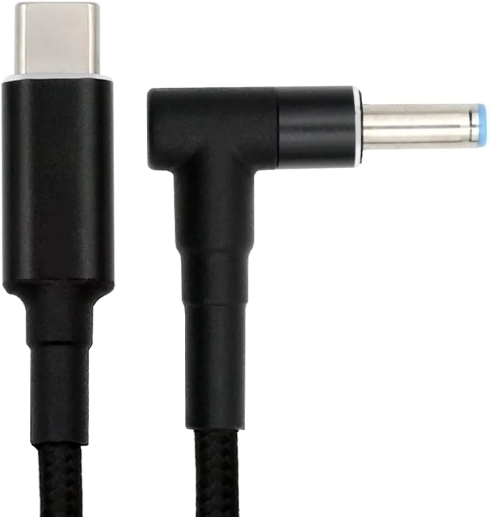 کابل شارژر تایپ سی xiwai 100W USB-C به ورودی 20V DC خروجی 4.5x3mm توان 20V 5A 65W سازگار با لپ تاپ های HP طول 180cm/5.9ft