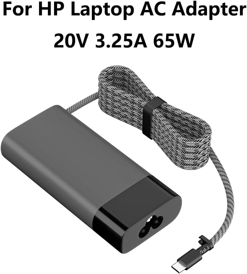 شارژر 65 واتی USB Type-C برای لپ تاپ های HP سازگار با EliteBook/Envyx360/Pavilion/ProBook/Chromebook/Elite X2 20V 3.25A آداپتور برق جایگزین