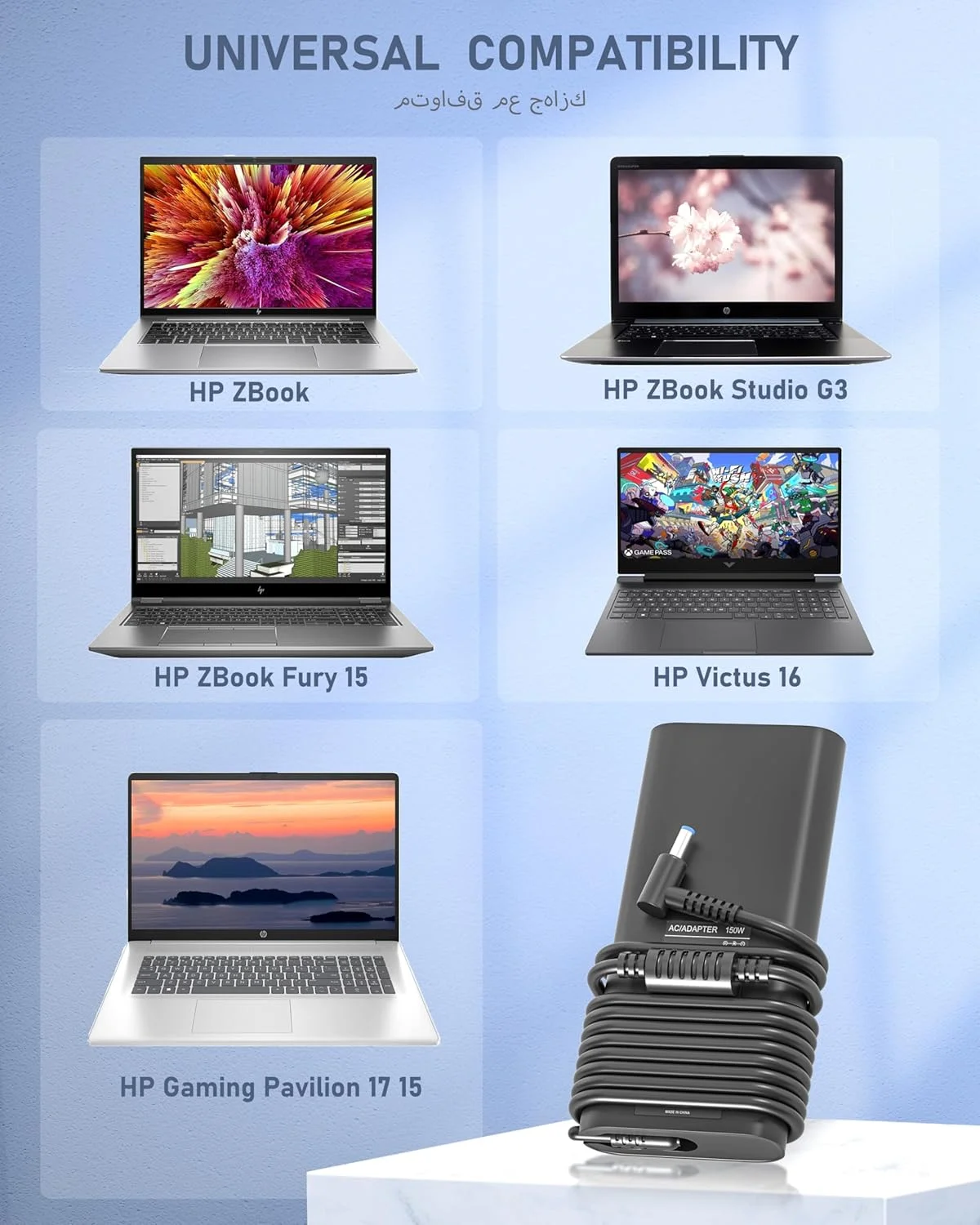آداپتور شارژر 150 واتی AC برای HP Zbook 15 G3 G4 G5 G6 15u G3 ZBook Studio G4 G5 G6 G7 G8 Fury 15 17 G7 G8 Pavilion Gaming 15 17 OMEN 15 17 منبع تغذیه لپ تاپ