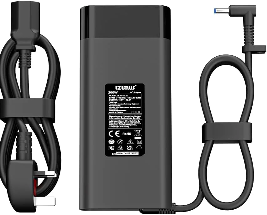 آداپتور AC 200 واتی برای شارژر لپ تاپ HP، ولتاژ 19.5V/10.3A با نوک 4.5x3.0mm سازگار با HP Victus/OMEN 16 /Pavilion Gaming/ZBook Fury/Studio/Envy/ProBook