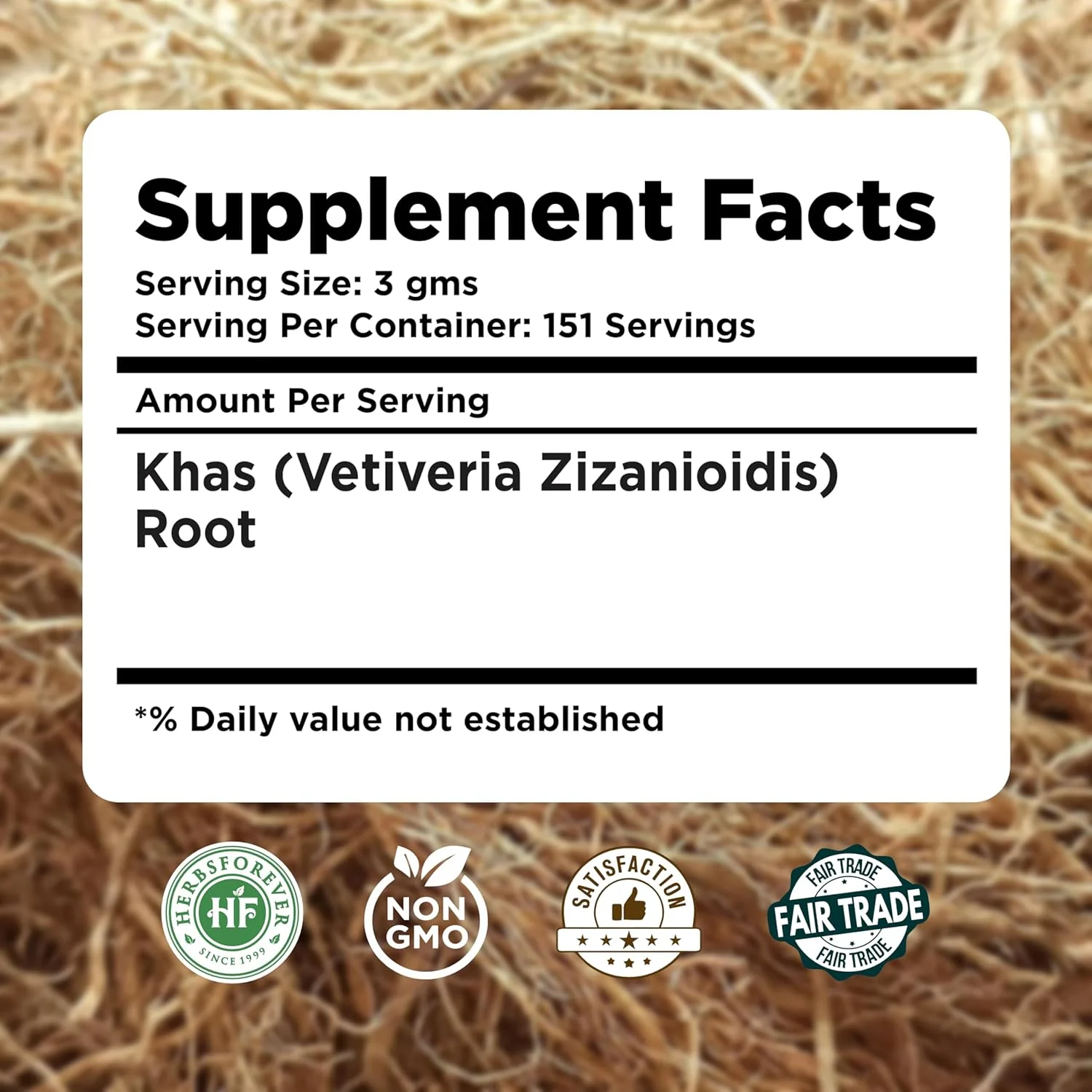 پودر خس Herbsforever | وتیوریا زیزانیوئیدز | فیبر غذایی طبیعی | غیر تراریخته، وگان، بدون گلوتن | 454 گرم