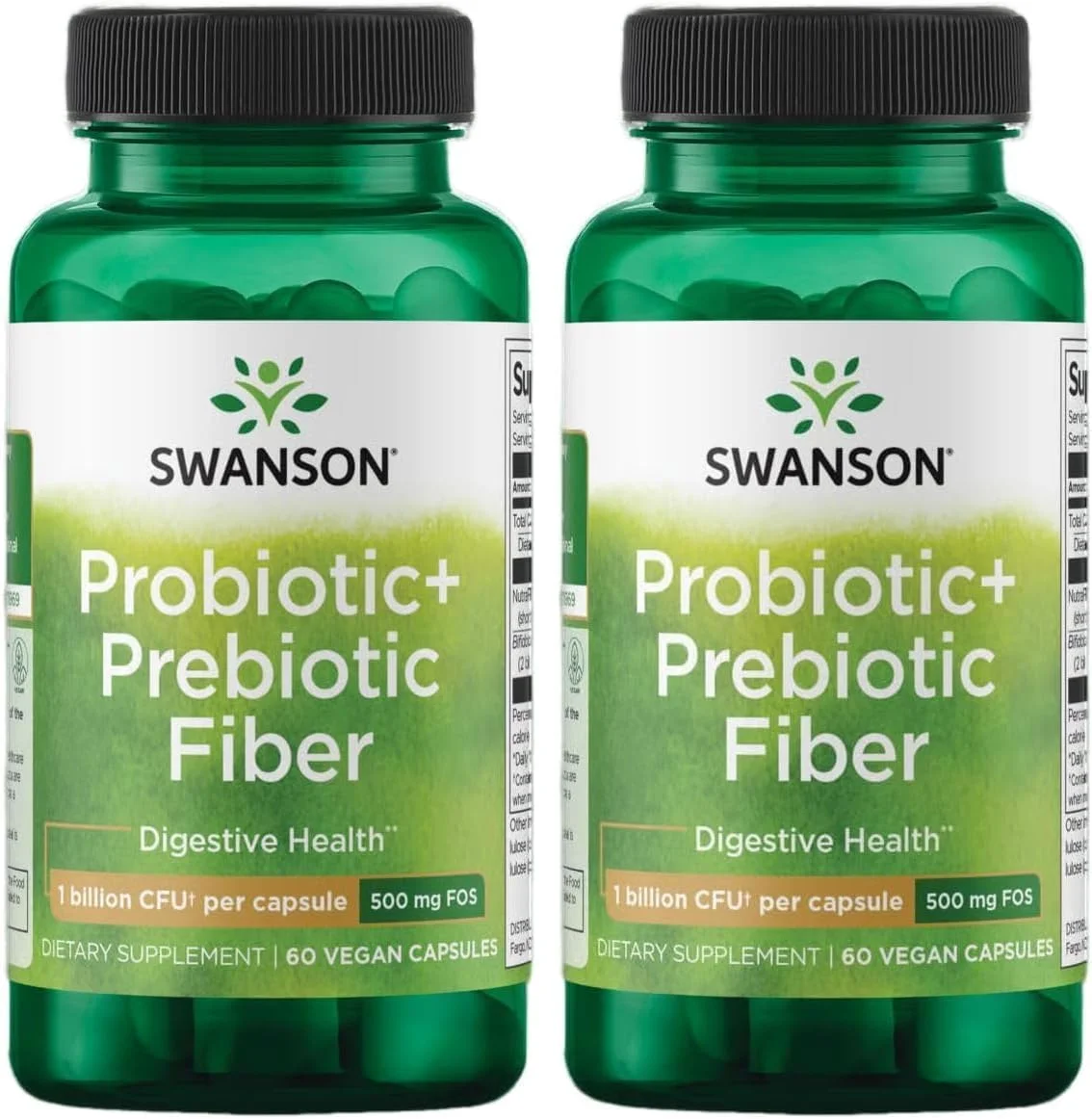 مکمل فیبر پری بیوتیک + پروبیوتیک Swanson - مکمل طبیعی برای حمایت از سیستم گوارشی و سلامت ایمنی - کمک به تنظیم و سلامت دستگاه گوارش - (60 کپسول، 500 میلیون CFU در هر کپسول) (بسته 2 عددی)