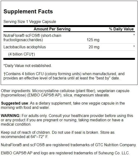 کپسول های گیاهی اسیدوفیلوس پرولاکتو Swanson، ۴ میلیارد CFU، ۶۰ عدد