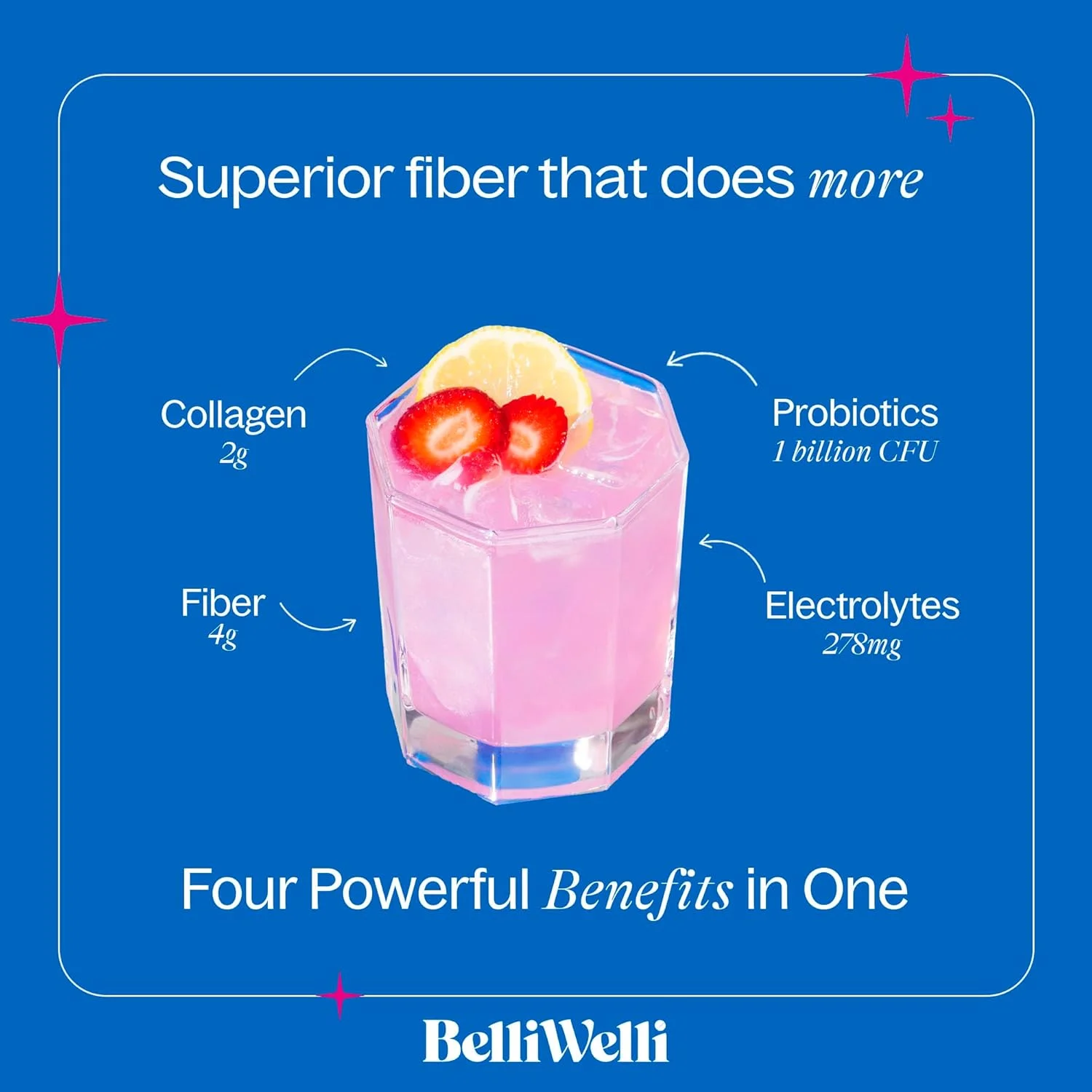 بسته مکمل فیبر روزانه با کلاژن، پروبیوتیک ها و الکترولیت ها - طعم های لیموناد توت فرنگی و نارنگی یوزو پرتقال - پشتیبانی از سلامت دستگاه گوارش، تعادل روده و کاهش نفخ - 32 سروینگ