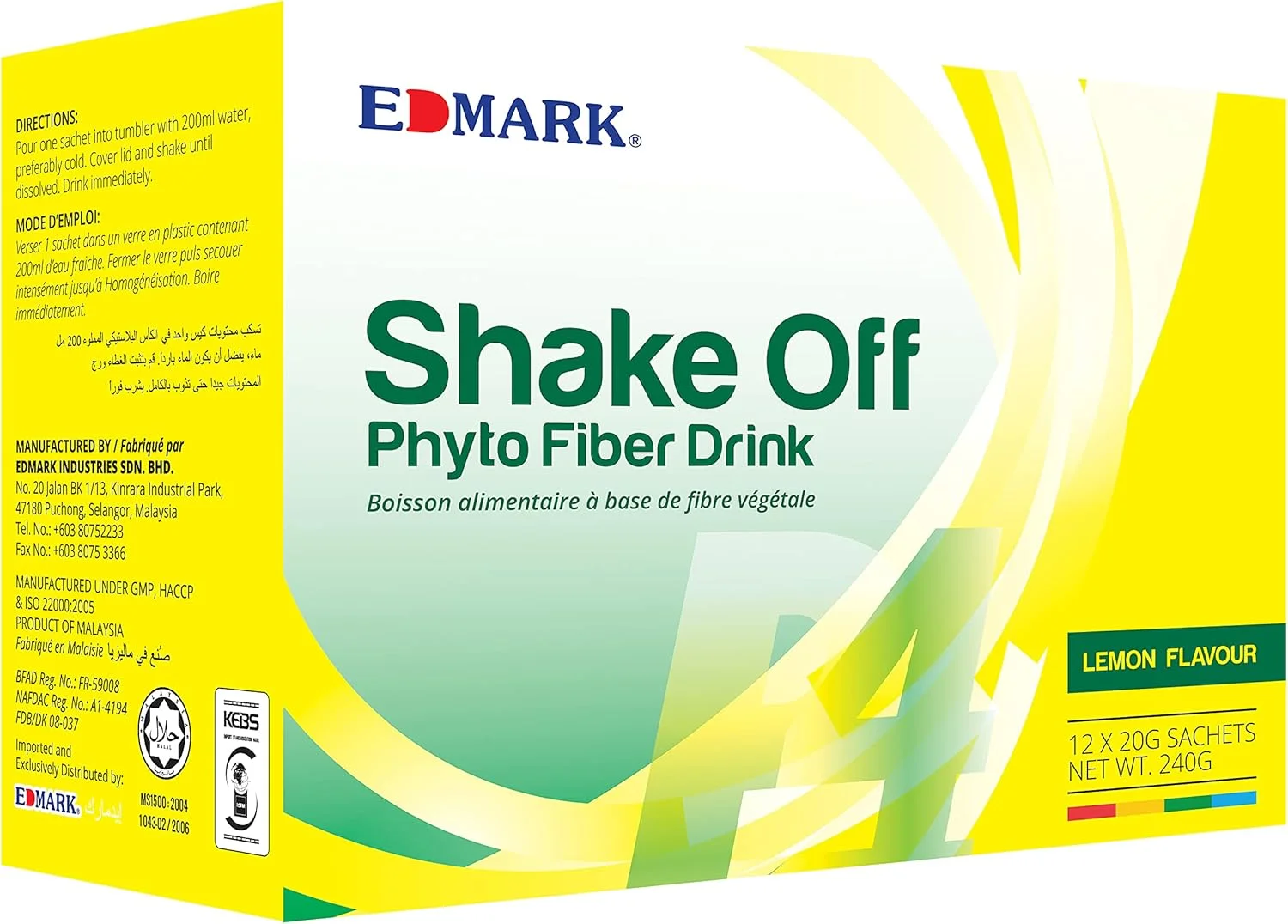 نوشیدنی فیبر گیاهی با طعم لیمو EDMARK Shake Off - نوشیدنی فیبر طبیعی با مواد گیاهی | طعم لیموی با طراوت | 12 ساشه (20 گرمی)، مجموعا 240 گرم
