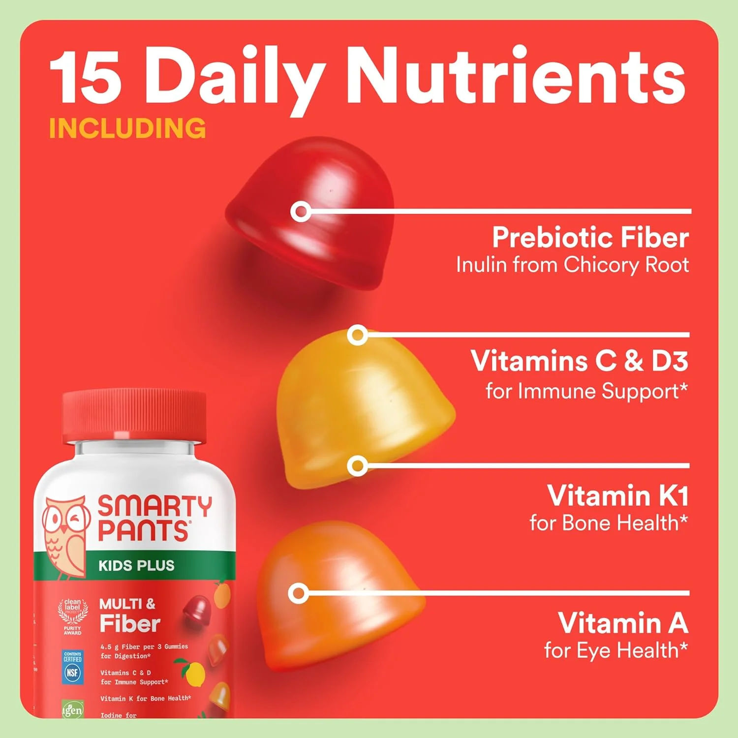 بسته تغذیه روزانه و تقویت سیستم ایمنی کودکان SmartyPants: مولتی ویتامین + پاستیل الدربری حاوی فیبر پری‌بیوتیک، ویتامین‌های C، D3، B12، A و زینک – فاقد گلوتن، غیر تراریخته، 90 و 60 عددی (بسته 2 عددی)