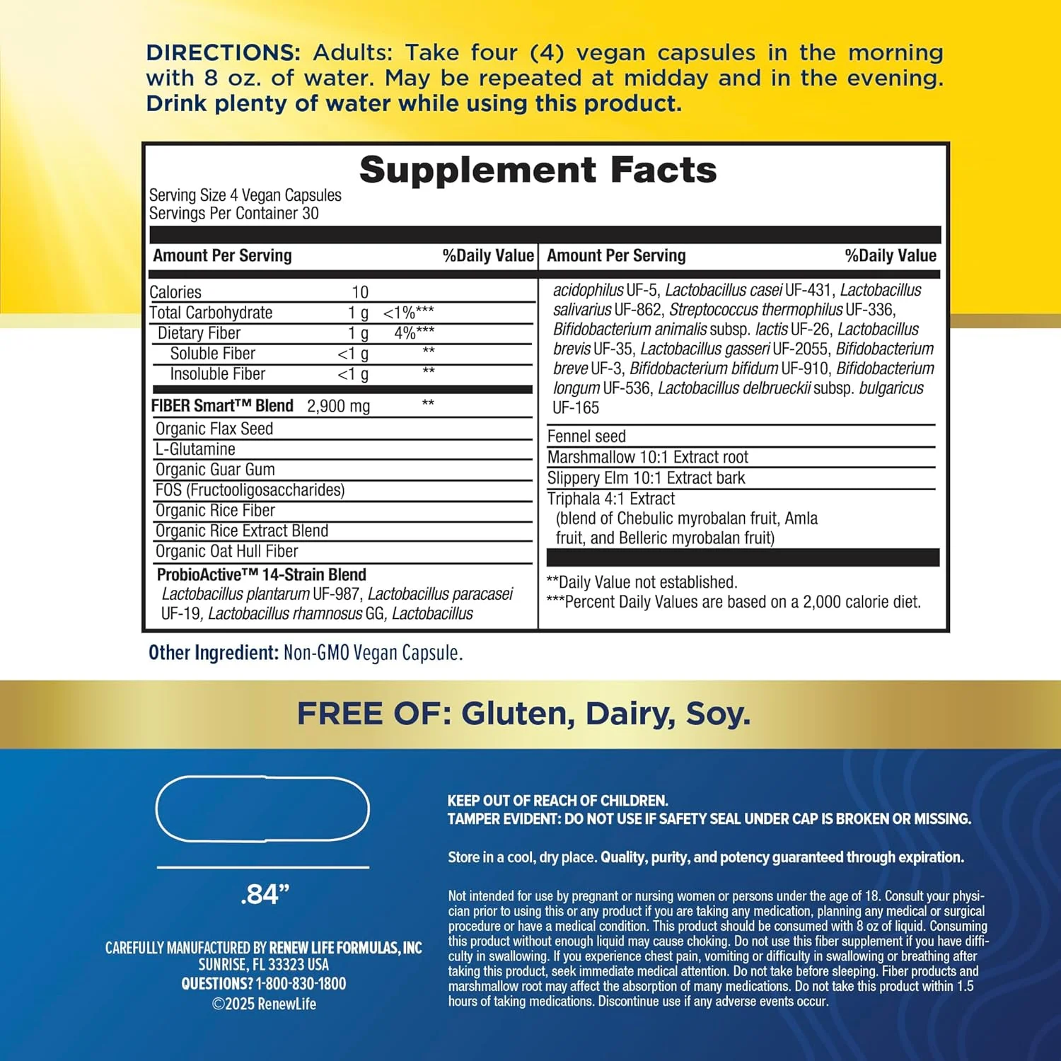 مکمل فیبر بزرگسالان رینیو لایف - فیبر اسمارت - فیبر غذایی - فاقد گلوتن و سویا - 120 کپسول گیاهی