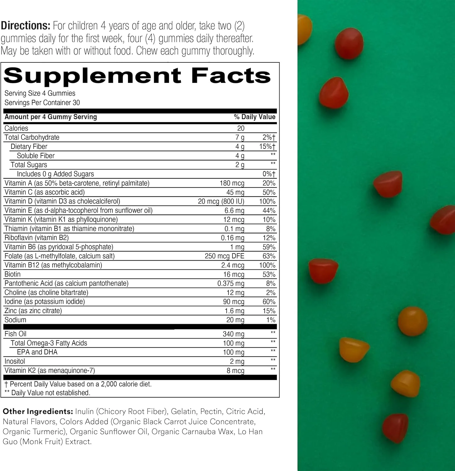 بسته مکمل مولتی ویتامین و فیبر کودکان SmartyPants به همراه پروبیوتیک تقویت سیستم ایمنی: روغن ماهی امگا 3 (EPA/DHA)، ویتامین D3، C، ویتامین B12، B6، مکمل حمایت از هضم و سیستم ایمنی (تامین 30 روزه)