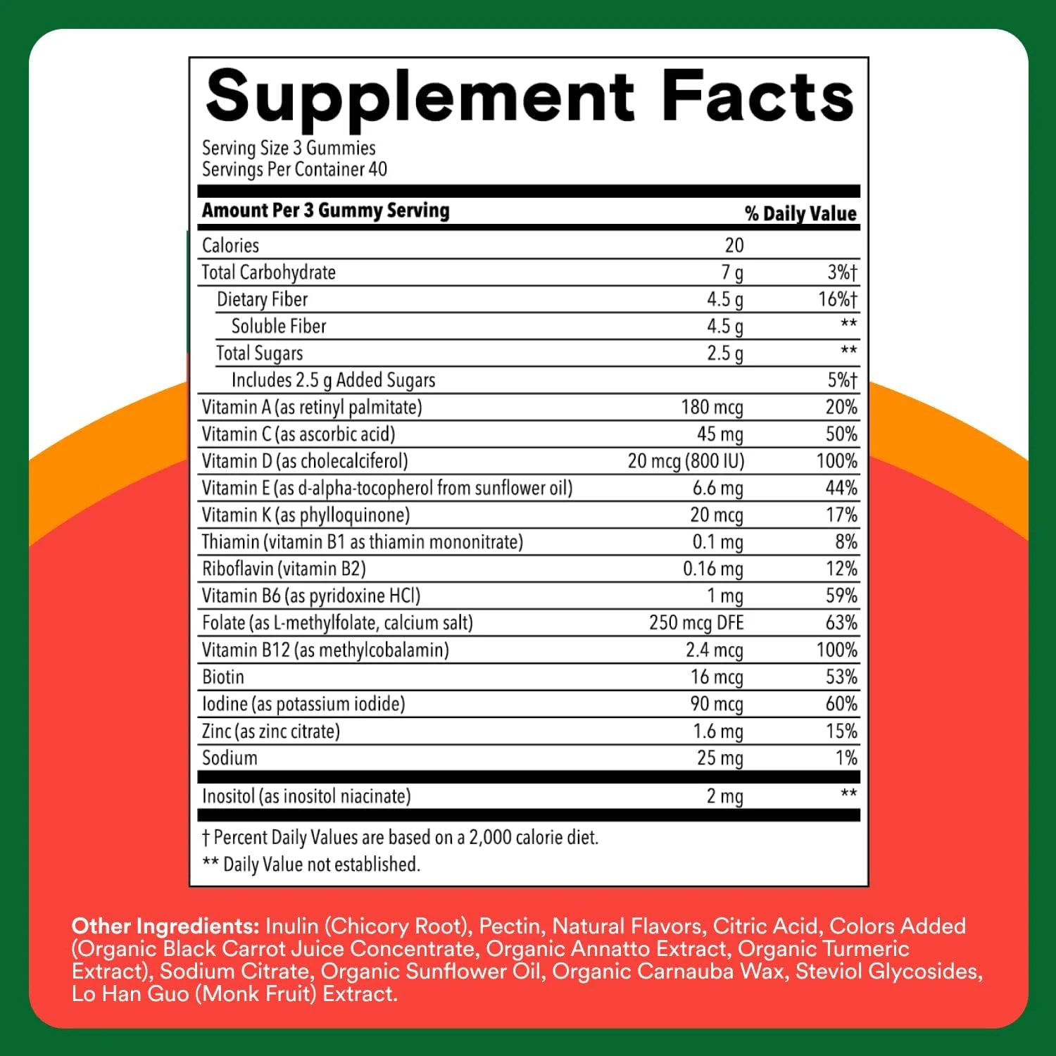 پاستیل مولتی ویتامین و فیبر کودکان SmartyPants: فیبر پری‌بیوتیک برای حمایت از هضم کودکان به همراه ویتامین D3، C، ویتامین B12، B6، A، زینک، بیوتین، فولات، با سه طعم میوه، 120 عدد (40 روز مصرف)