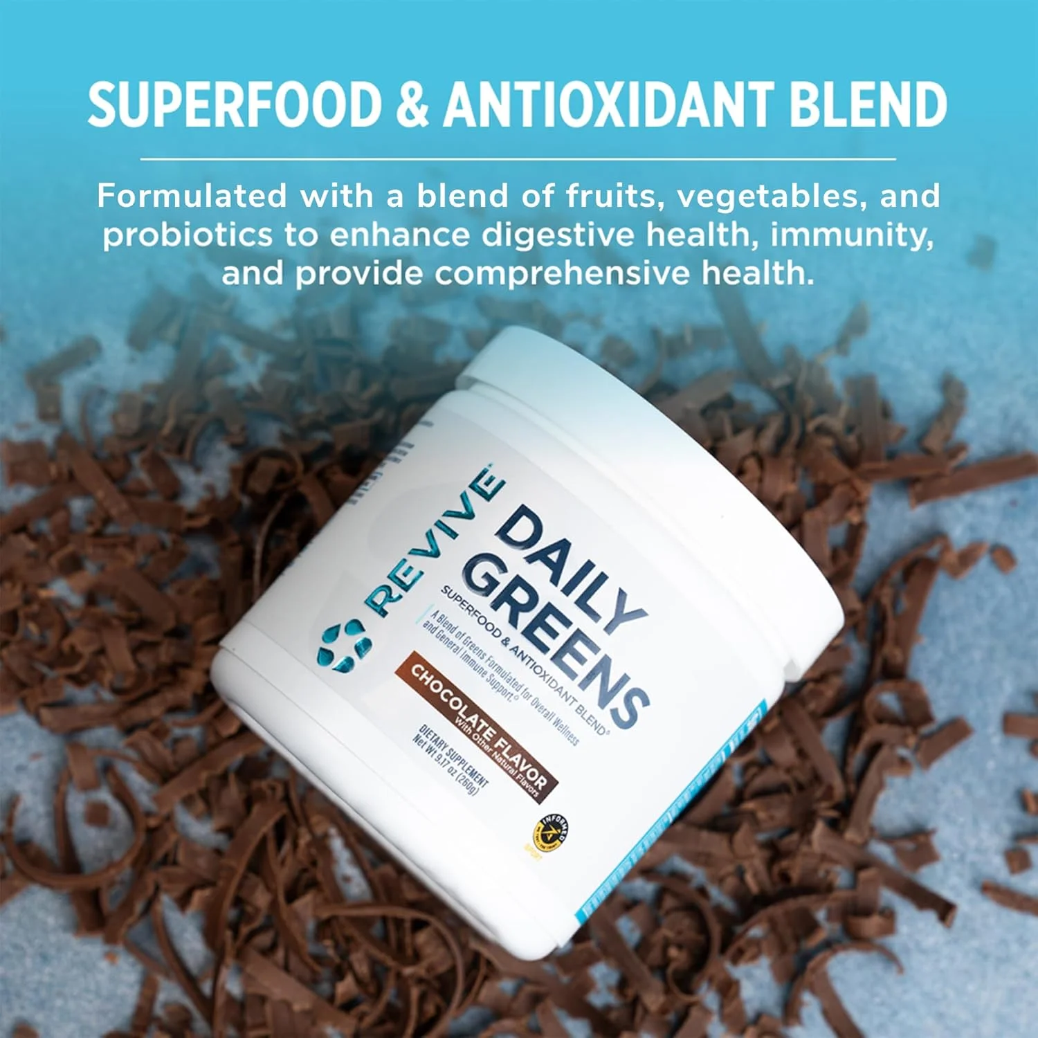 پودر سبزیجات روزانه Revive MD (شکلاتی) - پودر سوپرفود برای پشتیبانی از سطح انرژی - آبمیوه سبز که مصرف فیبر را بهبود می بخشد - سبزیجات از هضم و سلامت روده پشتیبانی می کنند (30 سروینگ)