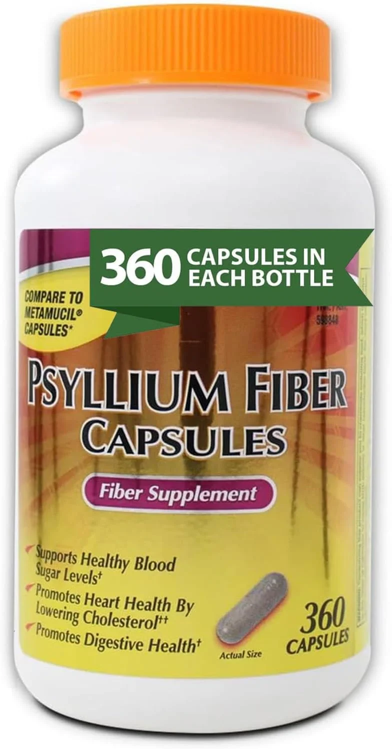کپسول فیبر پسیلیوم، 360 عدد، پشتیبانی از سلامت دستگاه گوارش، فاقد گلوتن، مکمل فیبر 100% طبیعی برای سلامتی روزانه