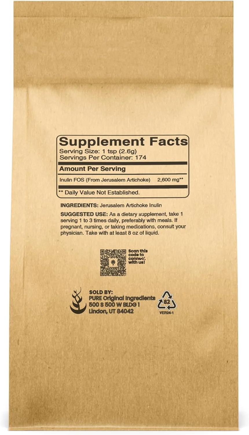 پودر اینولین FOS با مواد اولیه خالص (450 گرم)، همیشه خالص، بدون مواد افزودنی و پرکننده، تایید شده در آزمایشگاه