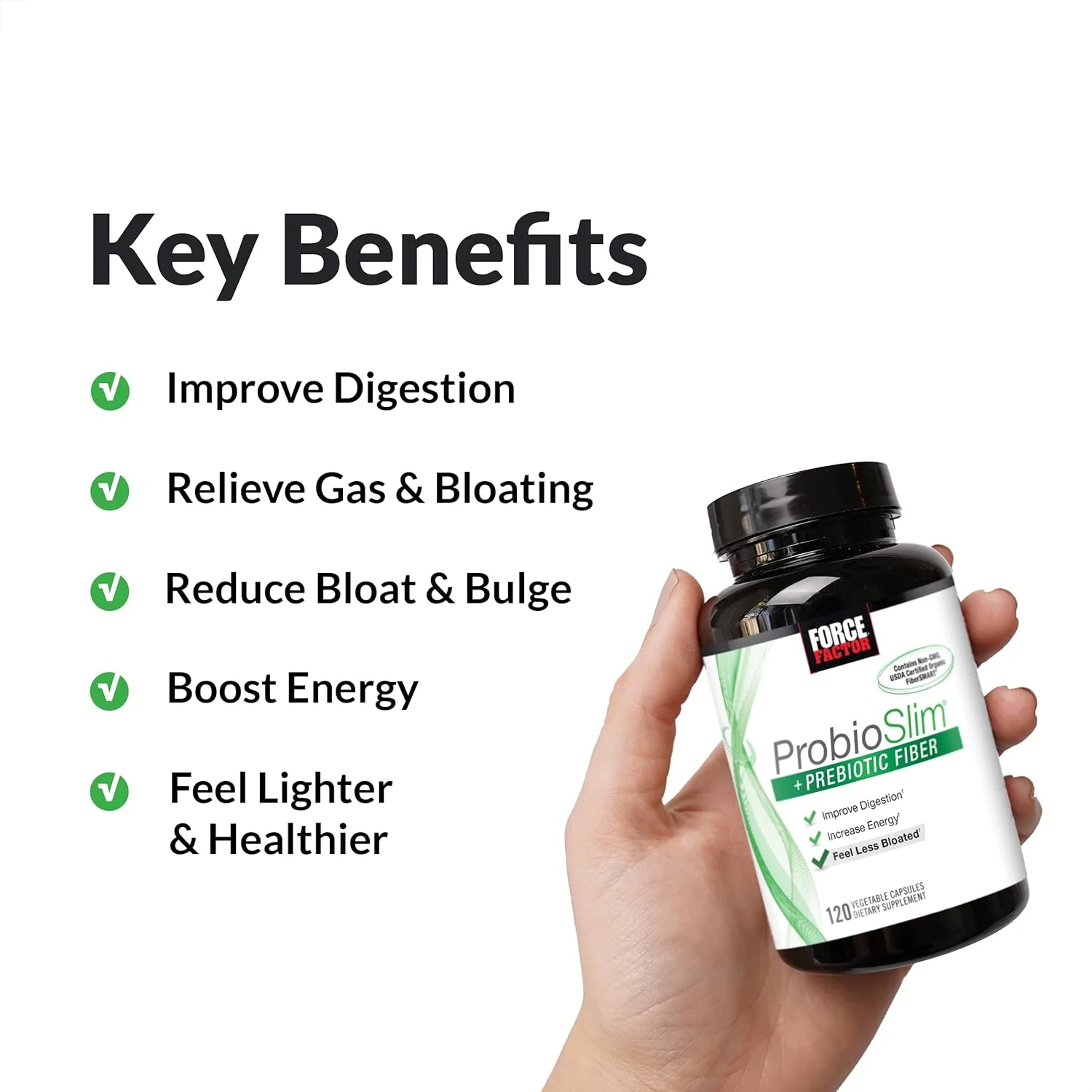 فورس فکتور پروبیواسلیم + فیبر پری‌بیوتیک، تقویت‌کننده متابولیسم برای زنان و مردان، پشتیبانی از سلامت دستگاه گوارش، عصاره چای سبز و فیبر پوسته اسفرزه، 120 عدد (بسته 2 عددی)
