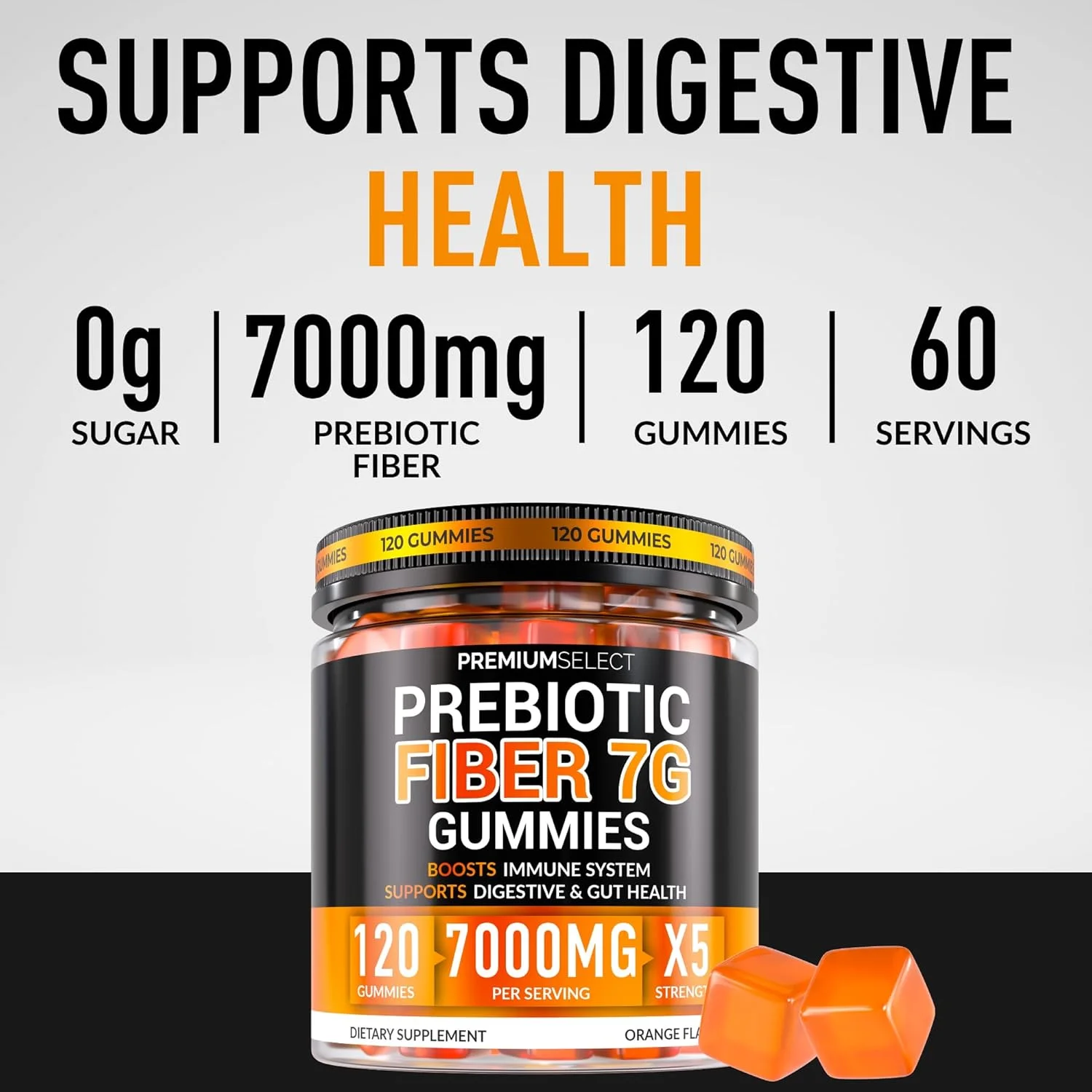 پاستیل فیبر برای بزرگسالان بدون شکر - ۱۲۰ پاستیل، ۷ گرم فیبر روزانه با پری‌بیوتیک - پشتیبانی از سلامت دستگاه گوارش و نظم - مکمل پاستیلی با قدرت بیشتر، تامین ۲ ماهه