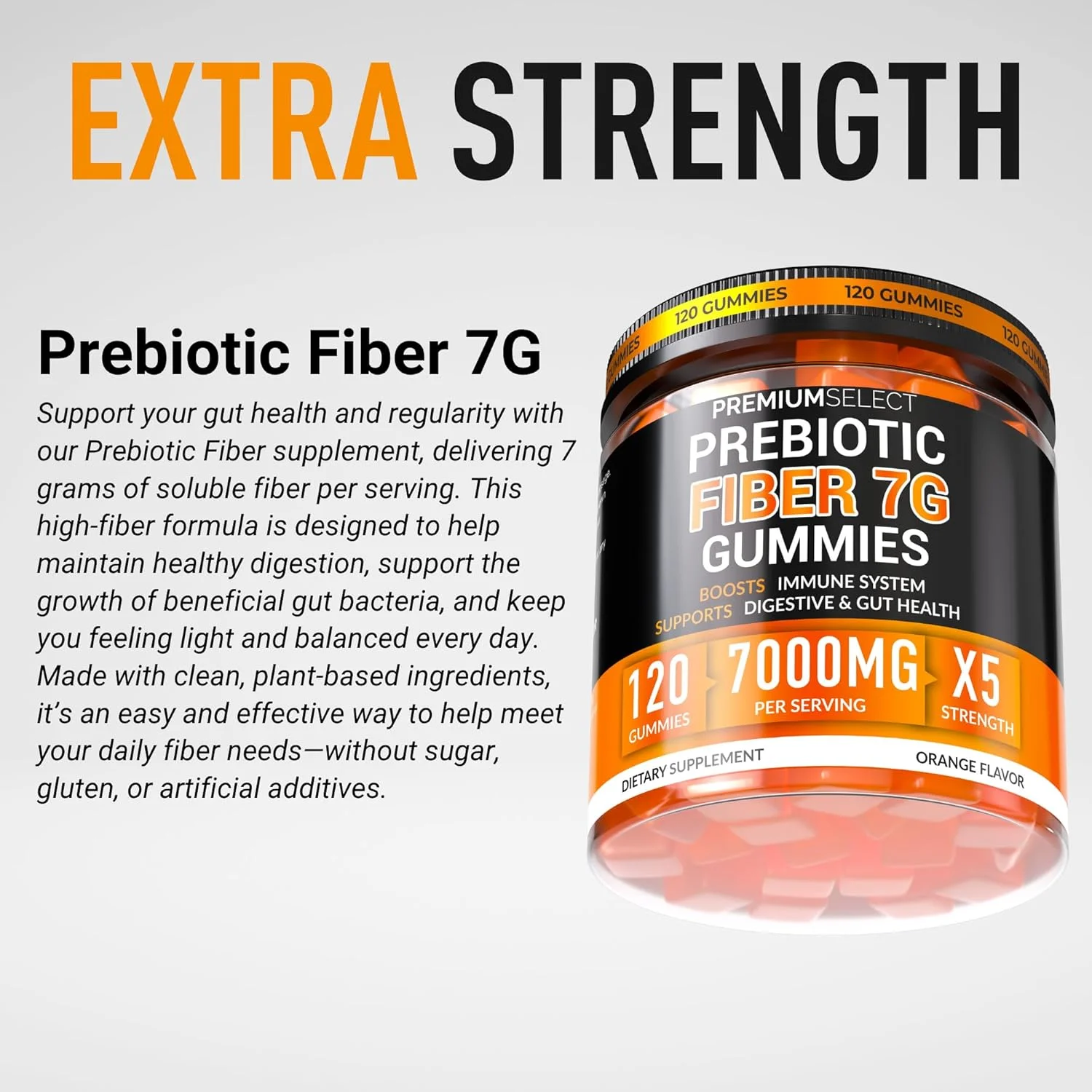 پاستیل فیبر برای بزرگسالان بدون شکر - ۱۲۰ پاستیل، ۷ گرم فیبر روزانه با پری‌بیوتیک - پشتیبانی از سلامت دستگاه گوارش و نظم - مکمل پاستیلی با قدرت بیشتر، تامین ۲ ماهه