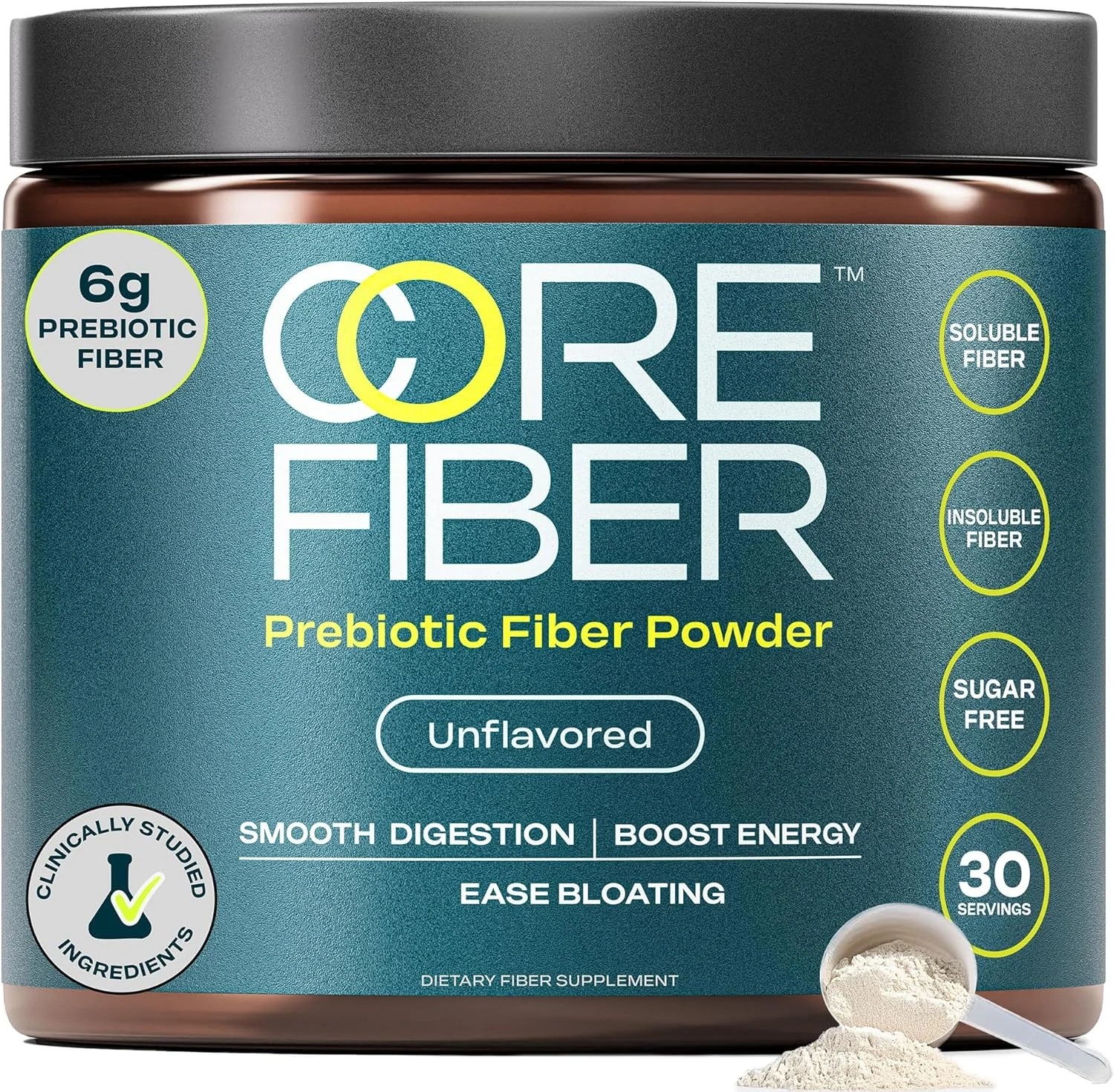 مکمل فیبر پری‌بیوتیک برای زنان و مردان - 6 گرم پودر فیبر پری‌بیوتیک - ترکیب روزانه برای سلامت روده، نفخ، هضم منظم و انرژی - محلول و نامحلول، بدون شکر، بدون طعم، 30 سروینگ