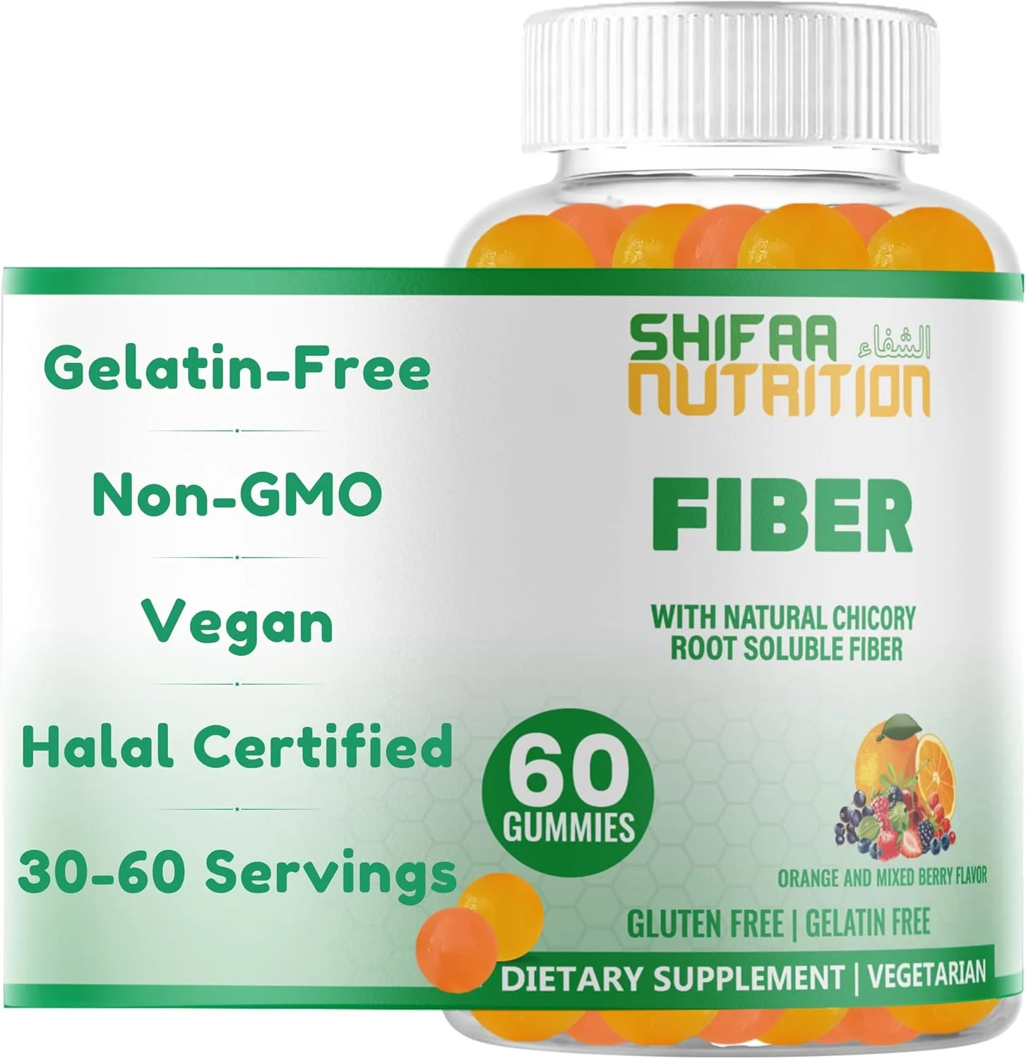 پاستیل فیبر حلال و بدون گلوتن شیفا نوتریشن برای کودکان و بزرگسالان | 4 گرم، 30-60 سروینگ | 60 پاستیل | بهبود سلامت دستگاه گوارش، ایمنی و سلامت روده | پری بیوتیک وگان | غیر تراریخته، بدون ژلاتین