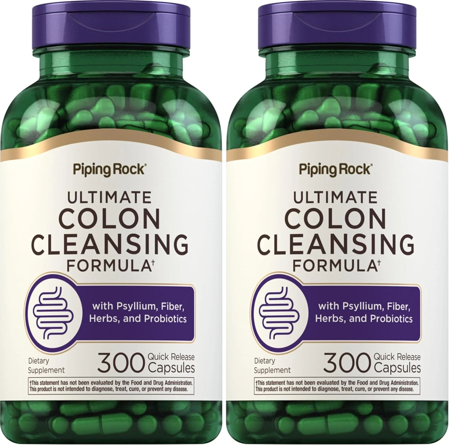قرص پاکسازی روده پایپینگ راک | 300 کپسول | مکمل سم زدایی گیاهی | فرمول ویژه برای آقایان و بانوان | حاوی پسیلیوم، فیبر و پروبیوتیک | غیر تراریخته، بدون گلوتن (بسته 2 عددی)