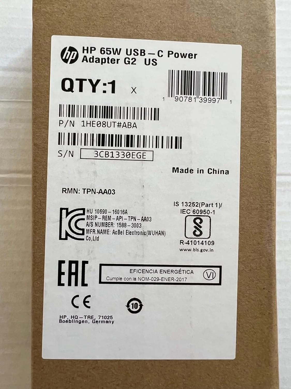 آداپتور مسافرتی اصلی 65 واتی USB Type-C برای HP مدل: HP Spectre x360 13-AE015DX، سازگار با شماره قطعه های HP: 860065-002، 860209-850، 925740-002، TPN-CA06، 918170-002، X7W50AA#ABA - جعبه خرده فروشی