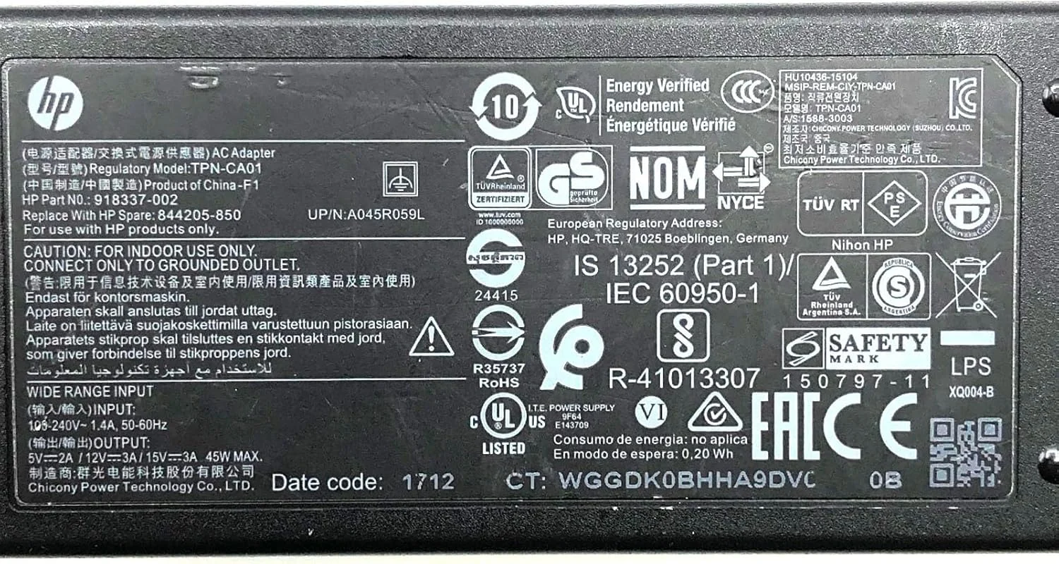 آداپتور برق USB-C اصلی HP مدل TPN-CA01، خروجی 15 ولت 3 آمپر، 12 ولت 3 آمپر، 5 ولت 2 آمپر، شماره قطعه 918337-002، مدل های TPN-LA19 و TPN-LA07 آداپتور برق USB-C اصلی HP مدل TPN-CA01، خروجی 15 ولت 3 آمپر، 12 ولت 3 آمپر، 5 ولت 2 آمپر، شماره قطعه 918337-002، مدل های TPN-LA19 و TPN-LA07