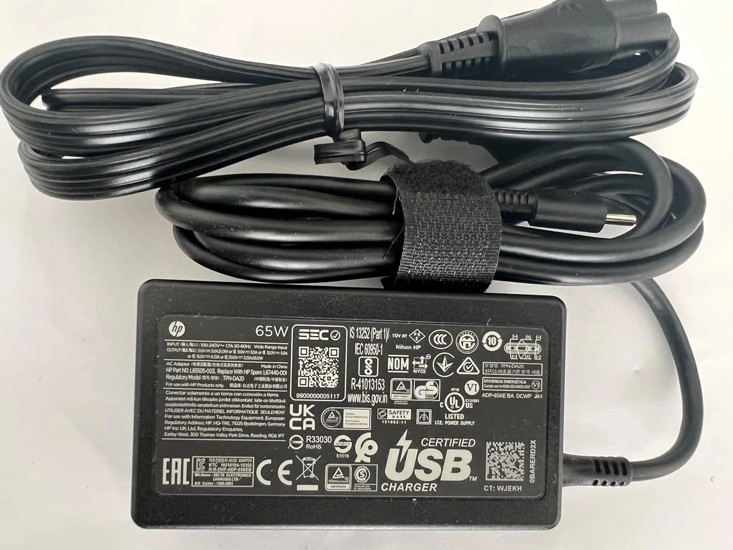 آداپتور AC یو‌اس‌بی-سی 65 واتی 20 ولت 3.25 آمپر HP مدل L67440-001 مناسب برای EliteBook x360، شماره قطعه: L65505-003, L67440-001, TPN-DA20