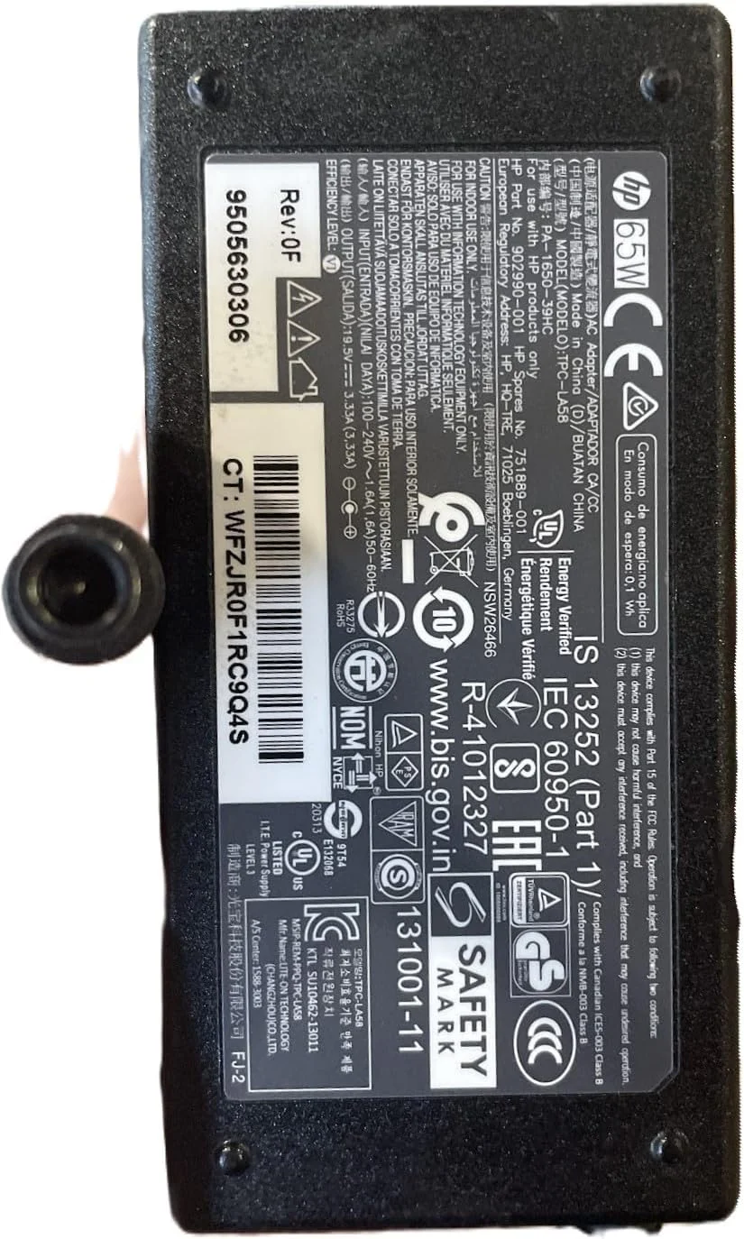 شارژر اصلی 65 واتی لپ‌تاپ HP مدل TPC-LA58 / 902990-001 / 751889-001، آداپتور برق متناوب هوشمند 19.5 ولت 3.33 آمپر با سر 7.4 میلی‌متری به همراه کابل برق
