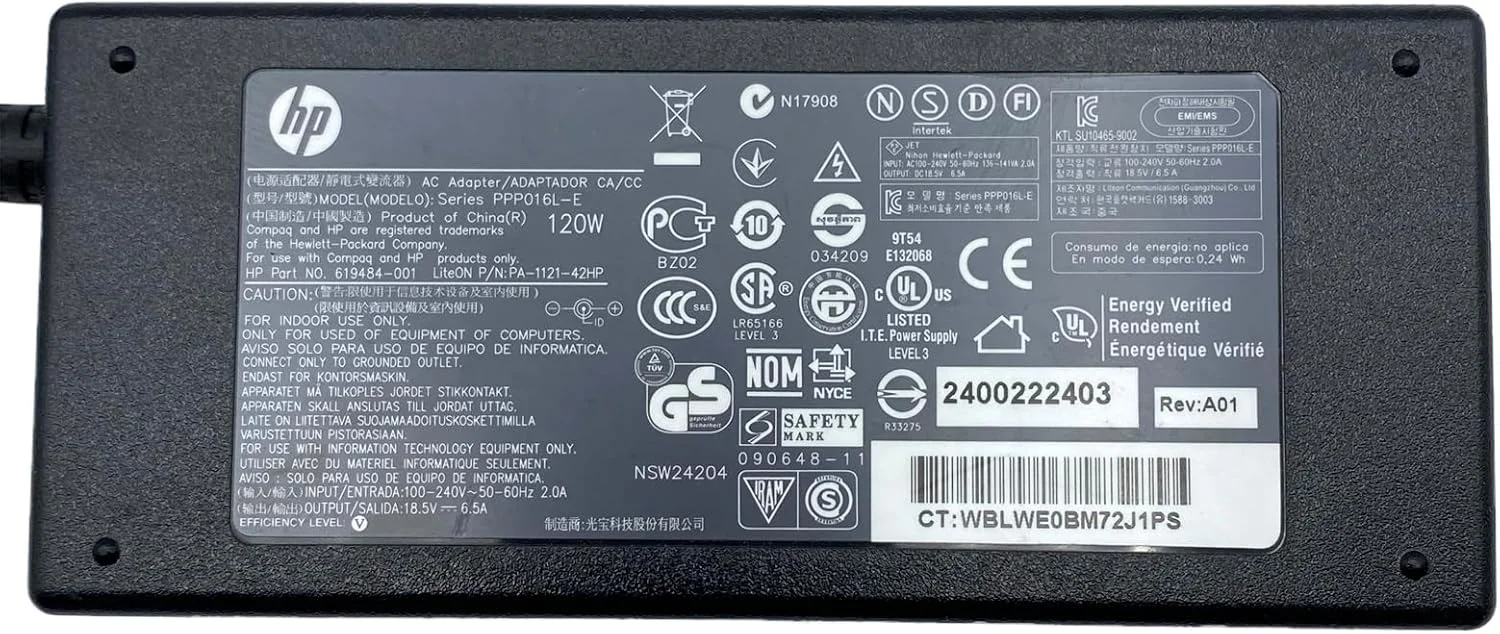 آداپتور AC اصلی 120 وات HP، 18.5 ولت 6.5 آمپر PA-1121-02HN 391174-001 613154-001 شارژر منبع تغذیه 7.4x5.0 میلی متر