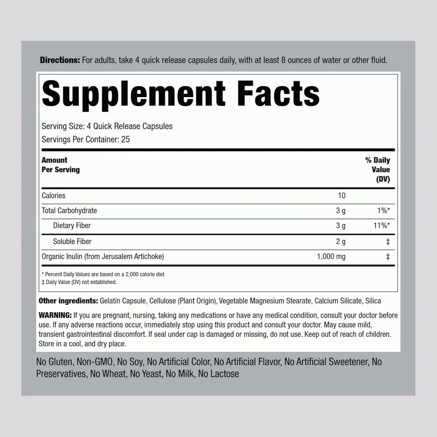 کپسول های اینولین ارگانیک پایپینگ راک 1000 میلی گرم | 100 عدد | شاخص گلیسمی پایین | مکمل فیبر محلول | غیر تراریخته، بدون گلوتن