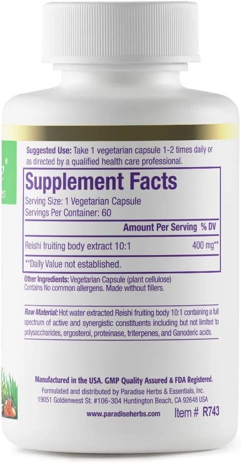 ریشی گیاهی پارادایس هربز، آداپتوژن ضروری، فوق العاده قوی، بسیار خالص، غیر GMO، وگان، بدون گلوتن، 60 کپسول گیاهی