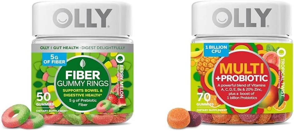 حلقه های پاستیلی فیبر OLLY، 5 گرم فیبر پری بیوتیک، FOS (فروکتو-الیگوساکاریدها) و مولتی ویتامین + پروبیوتیک پاستیلی بزرگسالان، 1 میلیارد CFU، پشتیبانی از هضم و سیستم ایمنی C