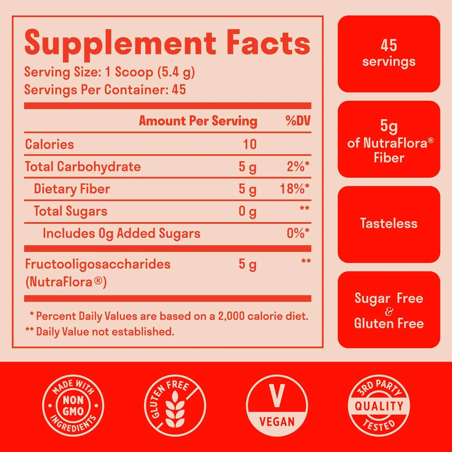 پودر فیبر پری‌بیوتیک - بدون طعم و بدون شکر | 45 سروینگ | مکمل فیبر برای حمایت از نظم گوارشی، سلامت روده، نفخ و تقویت سیستم ایمنی - 1 پیمانه پودر پری‌بیوتیک محلول در روز