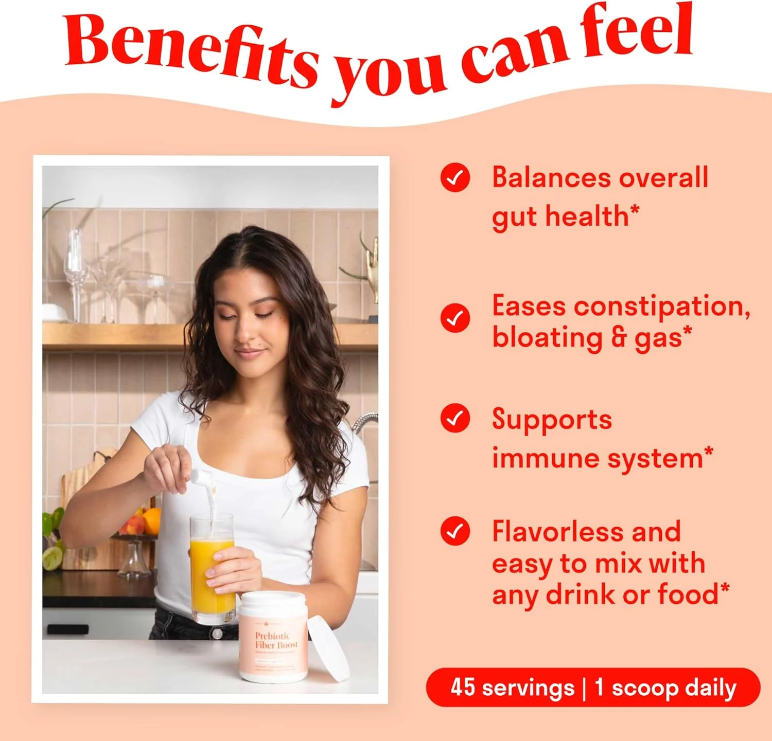 پودر فیبر پری‌بیوتیک - بدون طعم و بدون شکر | 45 سروینگ | مکمل فیبر برای حمایت از نظم گوارشی، سلامت روده، نفخ و تقویت سیستم ایمنی - 1 پیمانه پودر پری‌بیوتیک محلول در روز