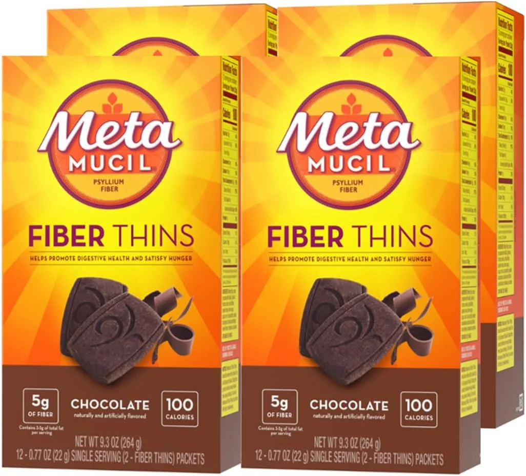 متاموسیل، اسنک فیبر، مکمل فیبر پسیلیوم هاسک روزانه، پشتیبانی از سلامت دستگاه گوارش و رفع گرسنگی، طعم شکلاتی، 48 عدد (4 بسته 12 عددی)