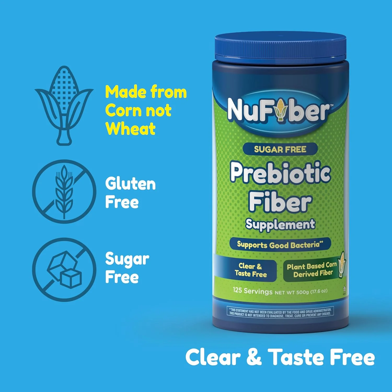 مکمل فیبر، فیبر پری‌بیوتیک روزانه، 125 سروینگ، شفاف، بدون زبری و طعم، بدون گلوتن و شکر، پودر ذرت گیاهی برای حمایت از سلامت دستگاه گوارش و روده