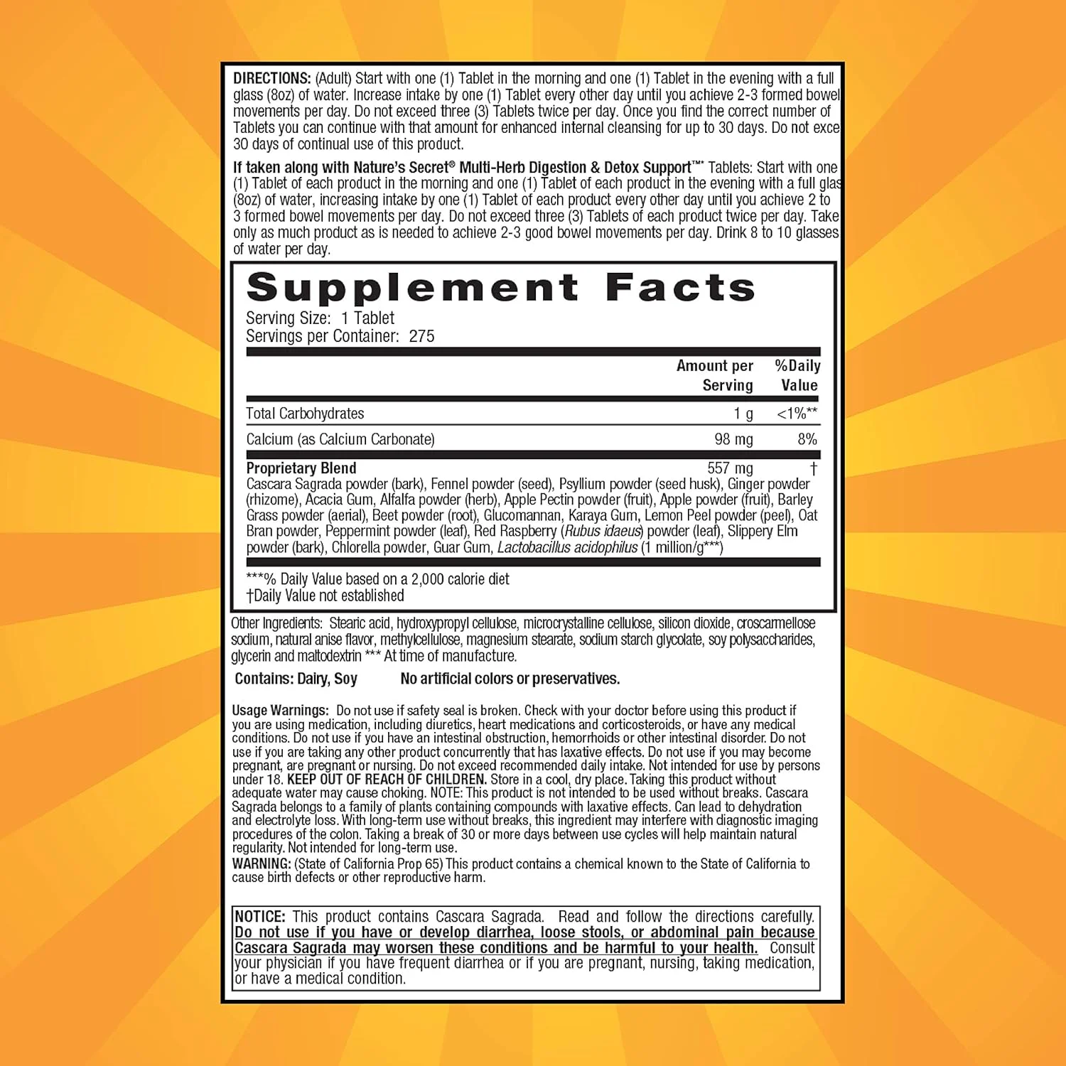 پاک کننده روده بزرگ چند گیاهی Nature's Secret، ۲۷۵ قرص