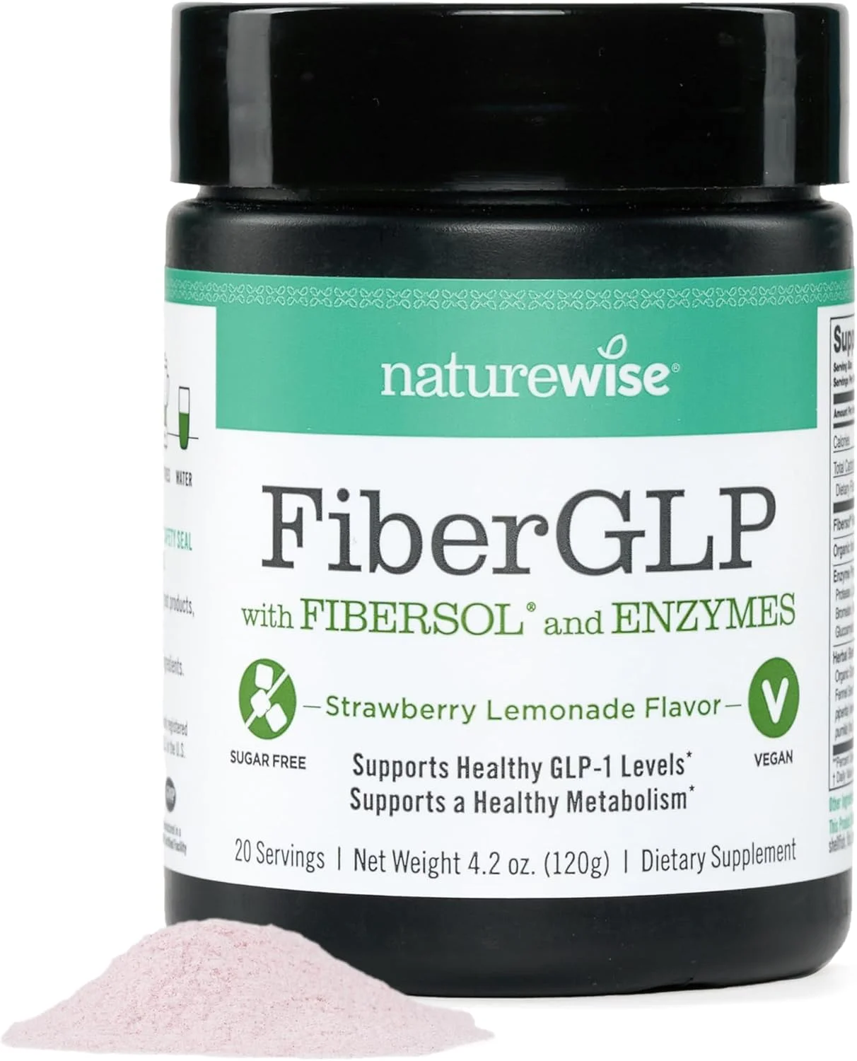پودر فیبر NatureWise FiberGLP - مکمل GLP-1 با فیبر بالا - پشتیبانی از سطوح GLP-1 و احساس سیری* با Fibersol® با اثبات بالینی - وگان و بدون شکر - طعم لیموناد توت فرنگی - 4 اونس [20 سروینگ]