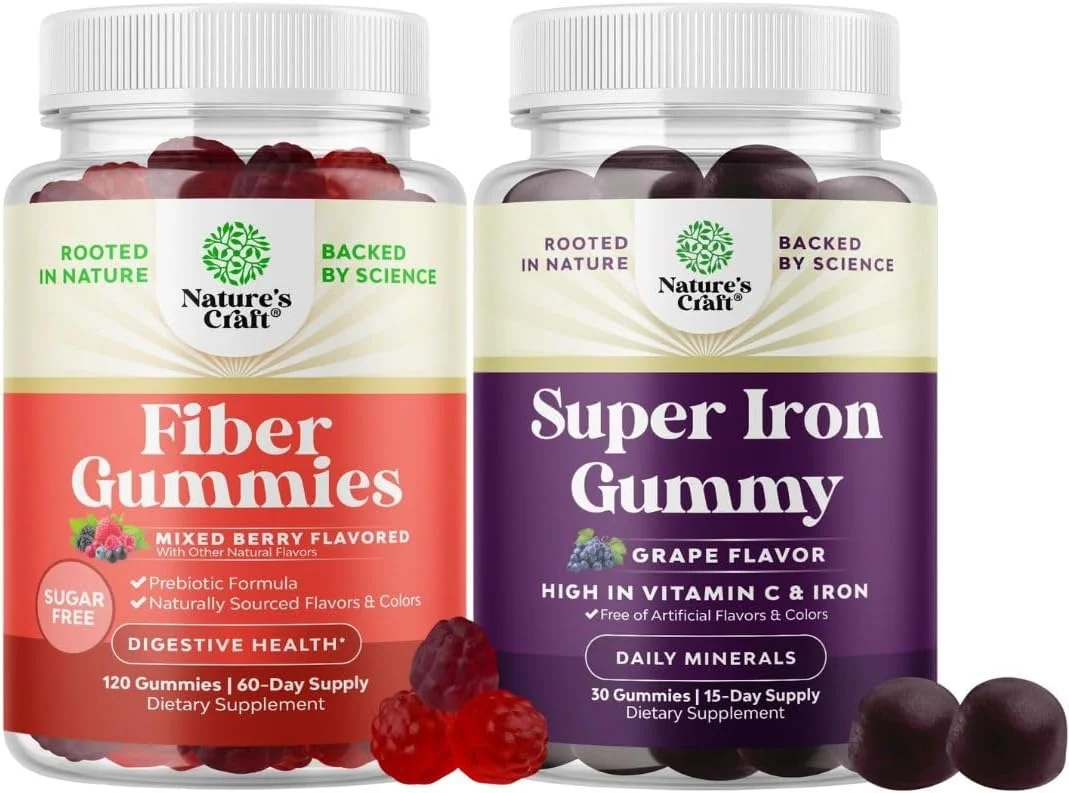 بسته پاستیل فیبر حاوی ریشه کاسنی برای سلامت دستگاه گوارش و پاستیل آهن با ویتامین C و کمپلکس B برای انرژی و تقویت سیستم ایمنی آقایان و بانوان