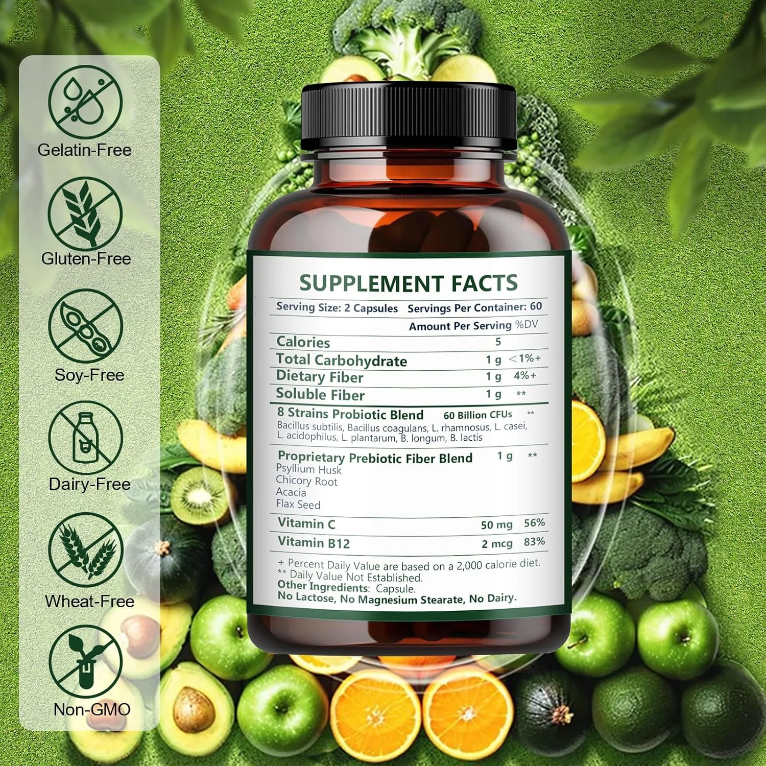 مکمل فیبر پری‌بیوتیک نیچر تارگت با 60 میلیارد پروبیوتیک برای سلامت دستگاه گوارش - پری‌بیوتیک و پروبیوتیک برای تنظیم عملکرد دستگاه گوارش در زنان و مردان، پشتیبانی از یبوست گاه به گاه - 120 کپسول گیاهی