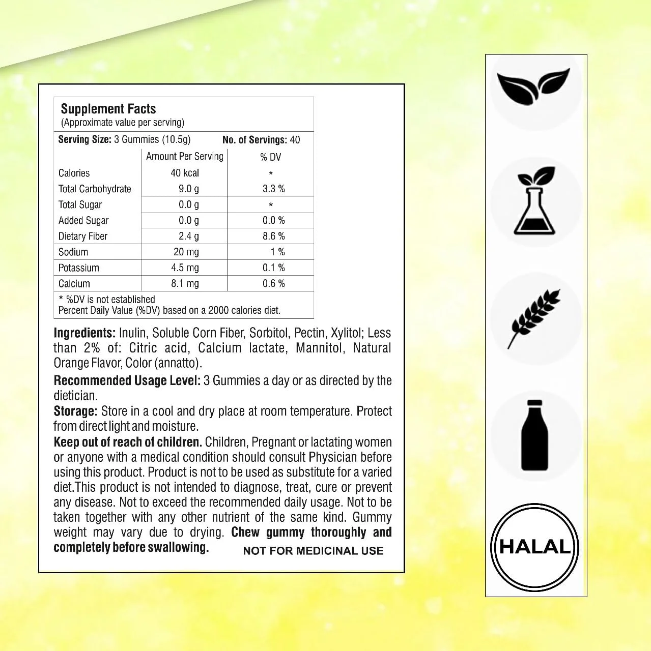 پاستیل فیبر میشا نوتراسیوتیکالز، بدون شکر با طعم پرتقال، مکمل فیبر پری‌بیوتیک 5 گرمی، 120 عدد