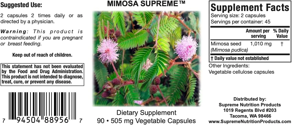 کپسول تخم میموزا پودیکا خالص Supreme Nutrition Mimosa، 90 عدد