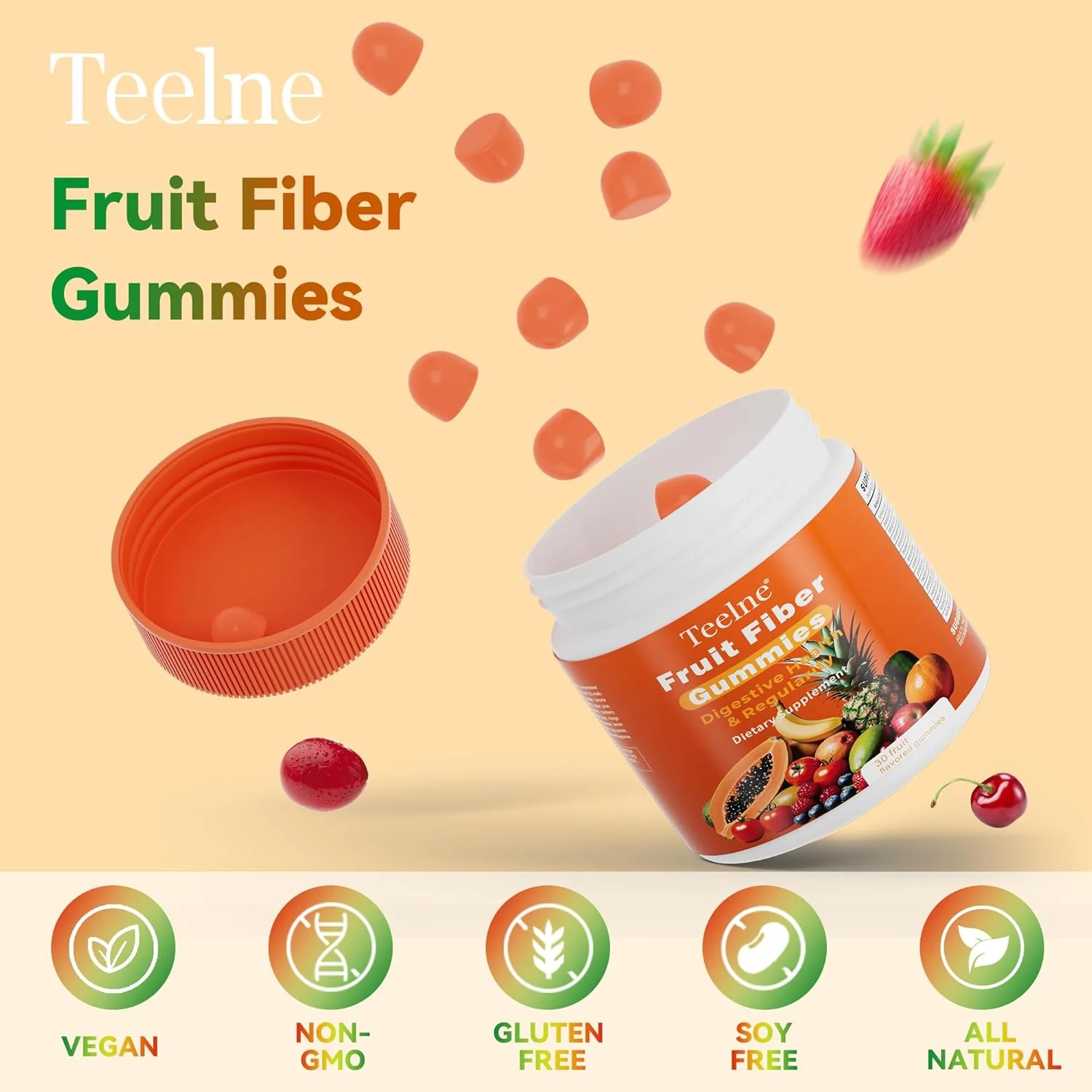 پاستیل فیبر میوه، مکمل های ویتامین، مکمل غذایی خوراکی برای هضم و تنظیم، سطح انرژی نرمال، سلامت روده، هضم، سم زدایی و پاکسازی برای تناسب اندام