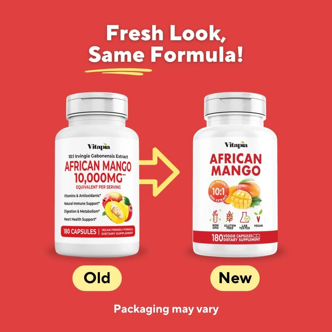 کپسول انبه آفریقایی برای حمایت از سیستم ایمنی، متابولیسم و تندرستی تغذیه ای - عصاره خالص 10:1 Irvingia Gabonensis - 180 کپسول گیاهی غیر GMO، بدون گلوتن، مناسب برای گیاهخواران