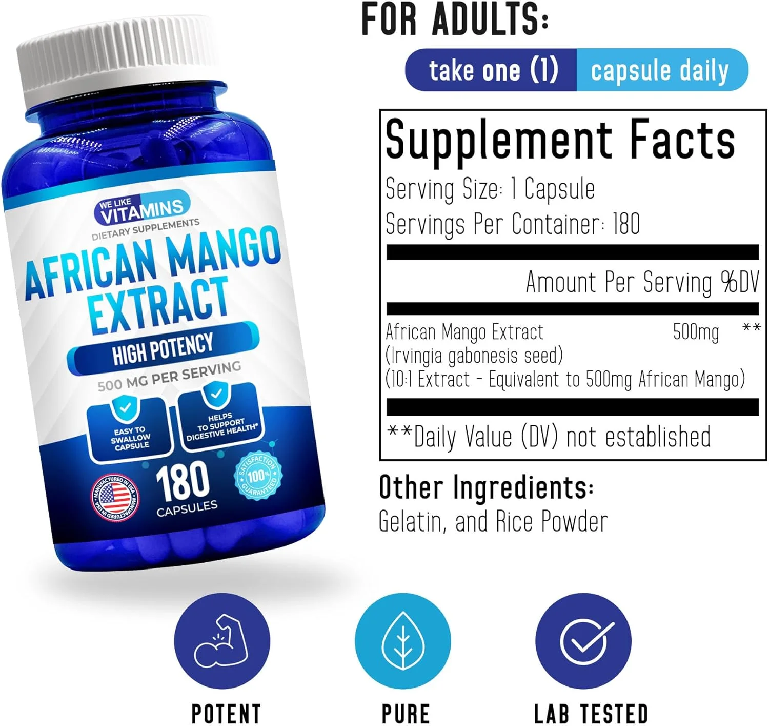 عصاره انبه آفریقایی 500 میلی گرمی - معادل 5000 میلی گرم 10:1 - 180 کپسول - تامین 6 ماهه کپسول های انبه آفریقایی - پشتیبانی از متابولیسم چربی و سلامت دستگاه گوارش