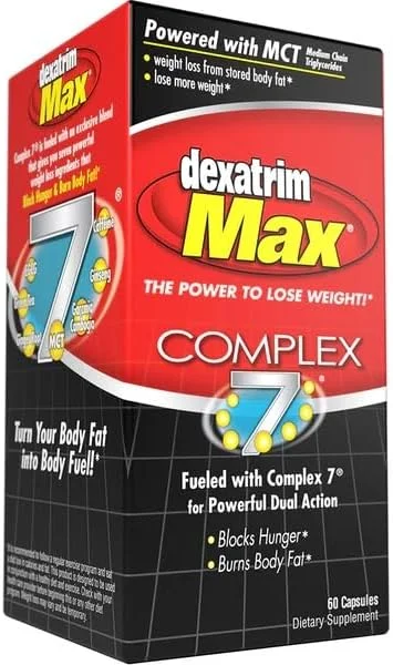 قرص های رژیمی ILIOS Dexatrim Max Complex-7 | قرص های لاغری برای کاهش وزن - 7 ماده قدرتمند برای کاهش گرسنگی و چربی بدن، مکمل های چربی سوز، قرص های کاهش وزن برای مردان و زنان، 2 بسته با 60 کپسول در هر بسته