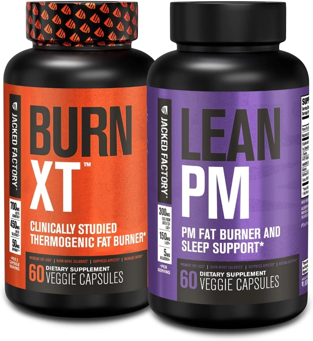 مکمل چربی سوز ترموژنیک جکد فکتوری Burn XT و مکمل کاهش وزن شبانه Lean PM برای آقایان و بانوان، 60 عدد قرص گیاهی رژیمی