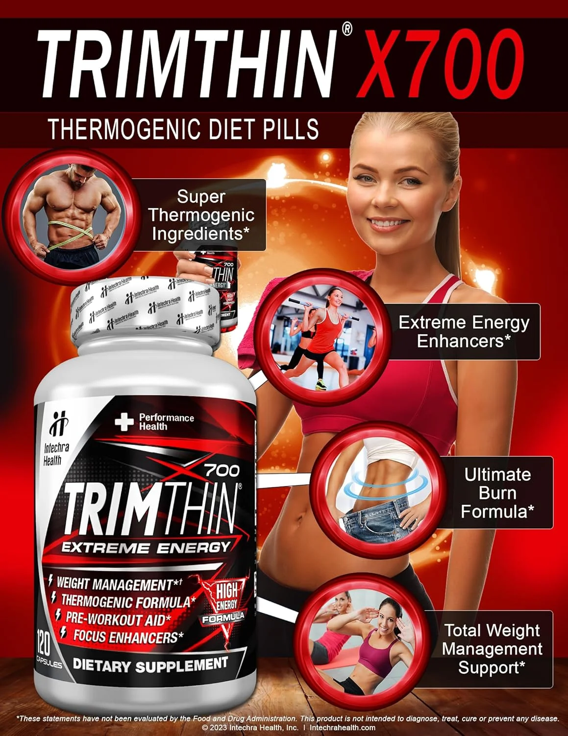 قرص های ترموژنیک رژیمی TrimThin® X700 با حداکثر انرژی، تولید شده در ایالات متحده آمریکا، 120 کپسول