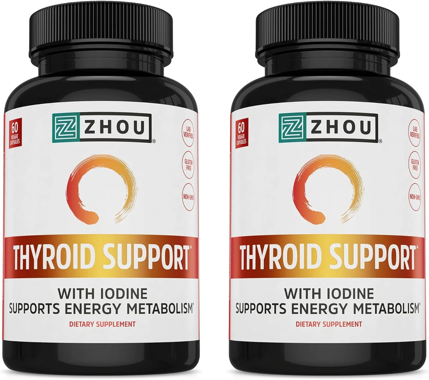 مکمل پشتیبانی از تیروئید ژو - مکمل تیروئید برای زنان و مردان با روی، ید و سلنیوم، کمپلکس انرژی سلولی تیروئید با آشواگاندا، کلپ - 60 کپسول گیاهی (بسته 2 عددی)