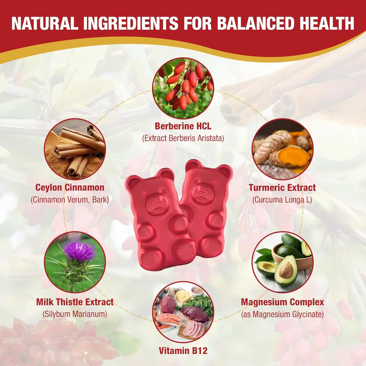 پک 2 عددی پاستیل بربرین با دارچین سیلان، مکمل 2000 میلی گرمی بربرین HCL برای زنان و مردان، بدون شکر، وگان، غیر GMO، بدون گلوتن، طعم تمشک - 120 عدد