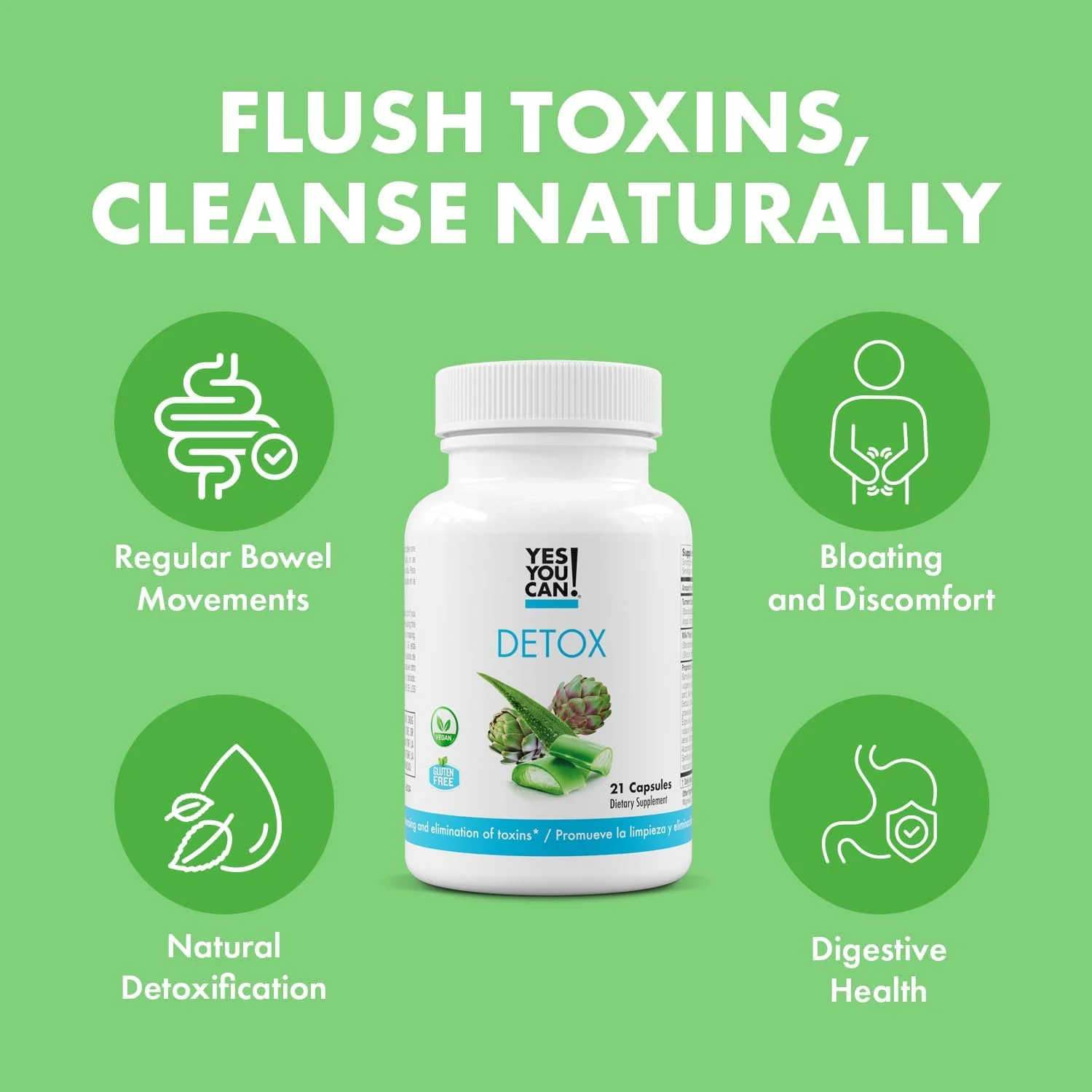 قرص های سم زدای طبیعی - پاک کننده ادرارآور با الکترولیت ها و ویتامین ها - کمک به احتباس آب - بدون گلوتن، 21 کپسول